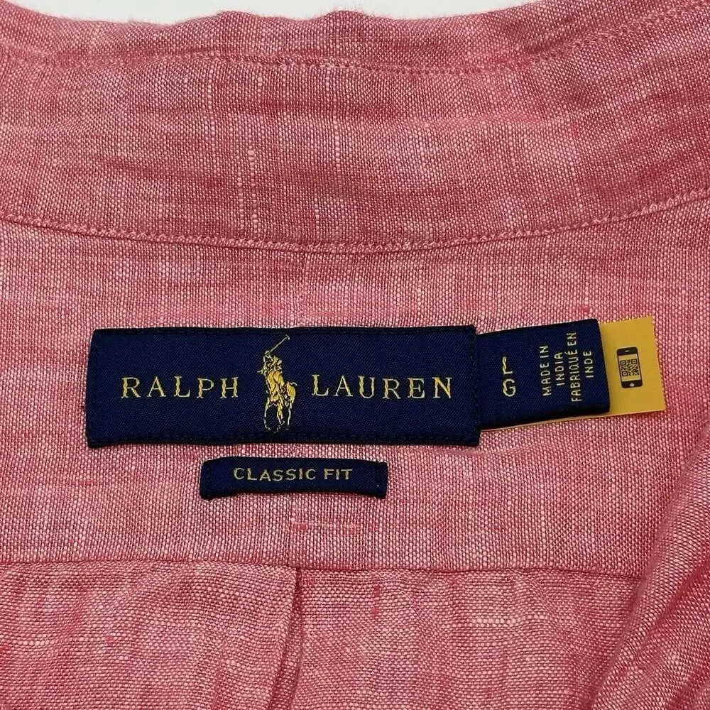 Polo Ralph Lauren Classic Fit Size Large Pink 100% Linen Button Up Shirt NWT